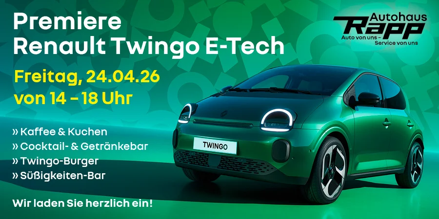 Einladung neuer Twingo E-Tech Premiere
